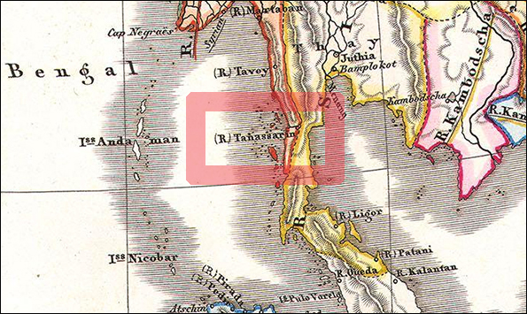 Kartenausschnitt: Tanassarin (von Spruner, 1853)